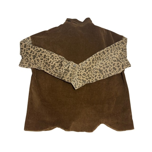 Oddy Women's 2X Plus Brown Leopard Shacket Button Down Jacket Cozy Fall Layer - Picture 6 of 6